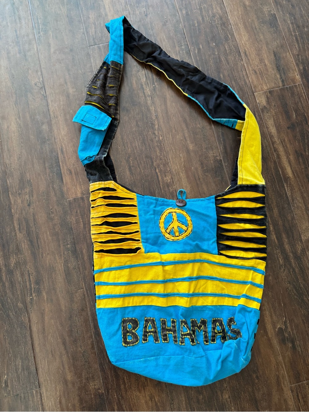 Blue and Yellow Bahamas Peace Patch Shoulder Bag